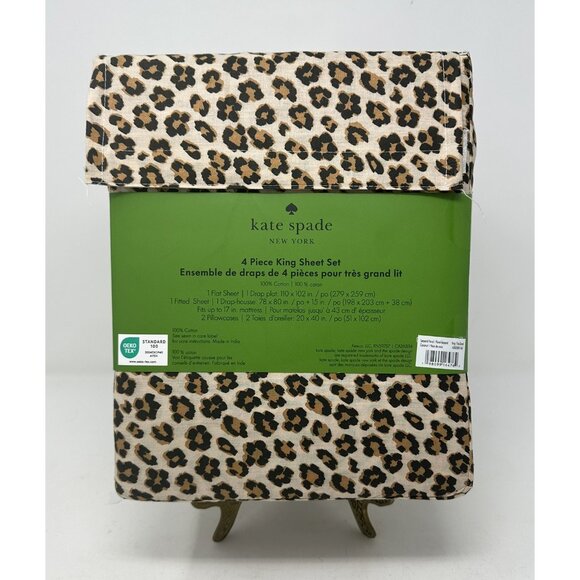 KATE SPADE LEOPARD FLORAL Animal Print Cotton KING 4 Piece Sheet Set NIB NEW - Picture 2 of 7